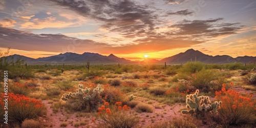A sunrise over the desert. Generative AI