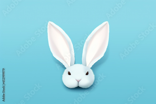 White rabbit on blue background, easter bunny
