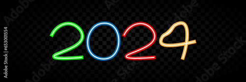 Happy new year 2024 design. With colorful truncated number illustrations. Premium vector design for poster, banner. Vector illustration