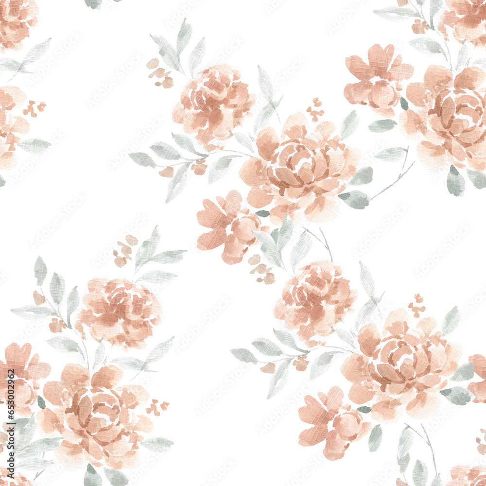 Dusty Rose Watercolor Flower Seamless Pattern