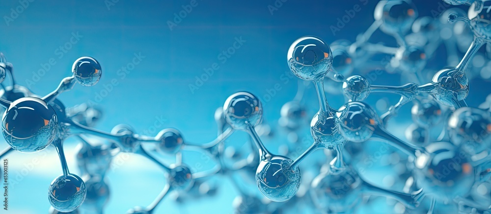 Illustration of rendered molecule structure on blue background representing a science concept Illustration of rendered molecule structure on blue background representing a science concept