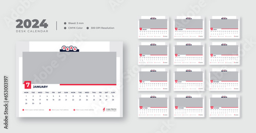 Desk calendar design template 2024, New Year 2024 table calendar, Monthly planner design in corporate and business style, 12 months included