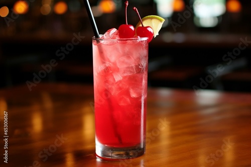 Refreshing alcoholic Shirley Temple-inspired drink with a twist. Generative AI photo