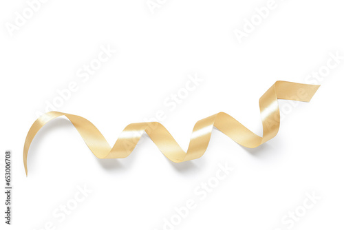 Golden satin ribbon isolated on white background