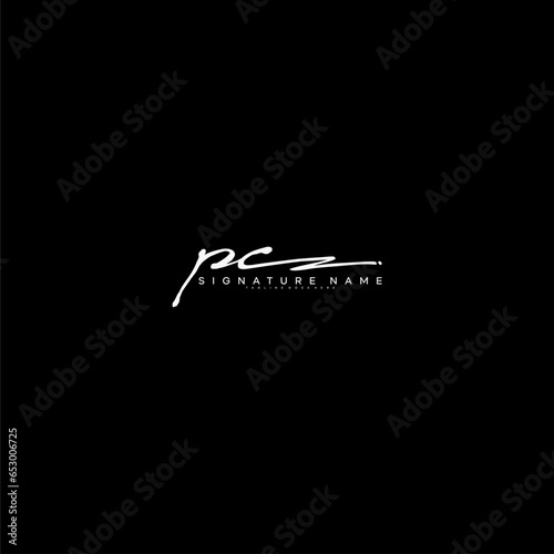 premium PC letter signature logo in handwriting art style monogram vector illustration template