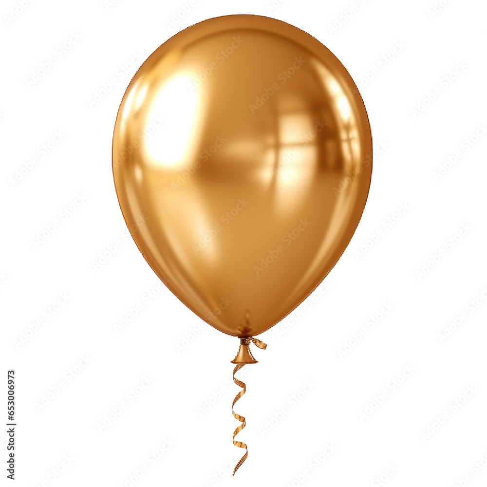 Gold metallic balloon isolated on transparent background. Generative ai.