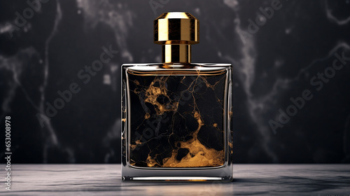 luxurious and classy perfume bottle black and golden, generative AI photo