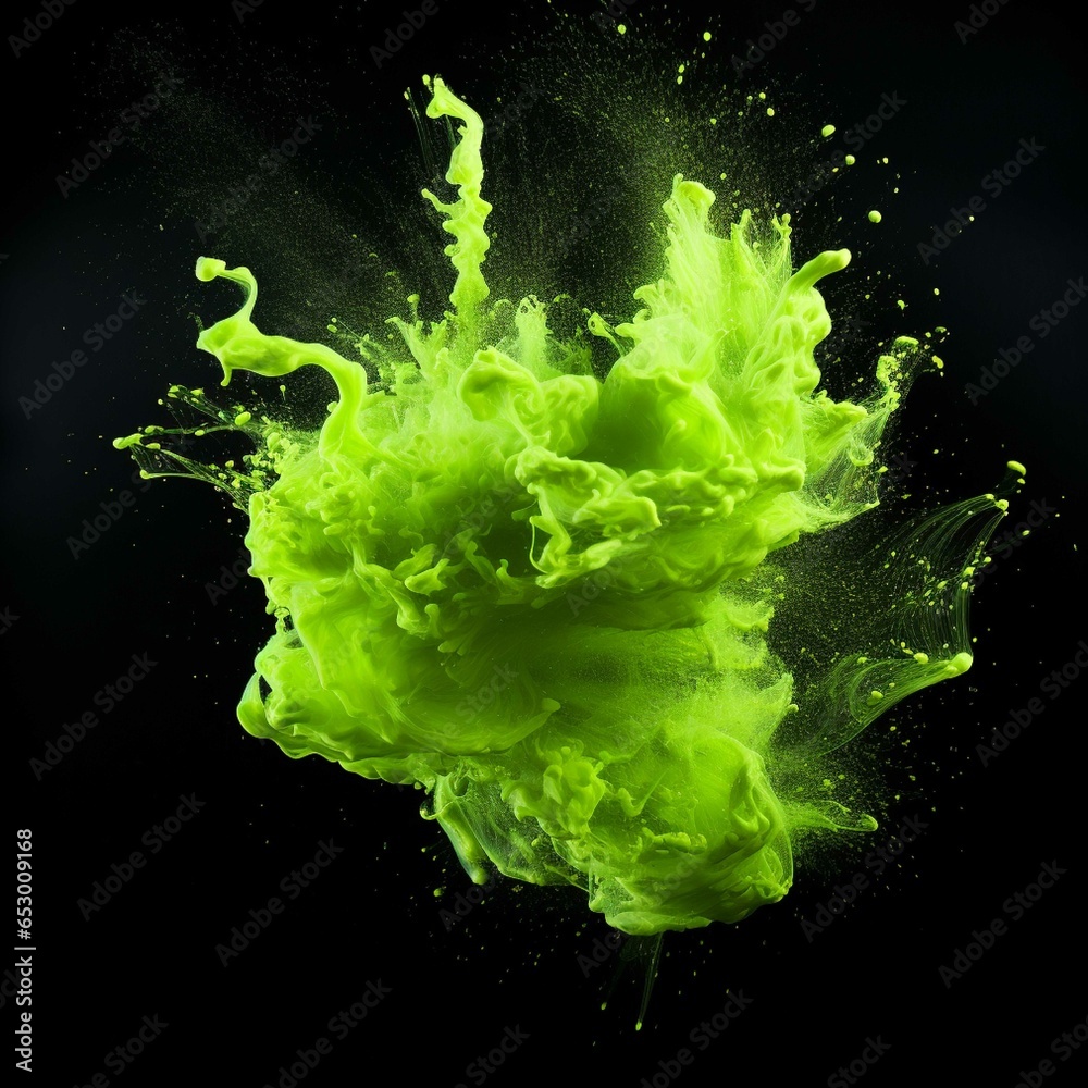 Green ink in water Ink swirling in water isolated on black background