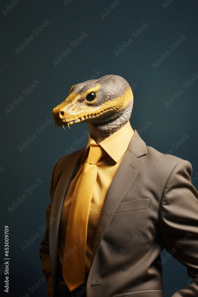 Snake wearing human clothes, stylish businessman Snake wearing human clothes, stylish businessman