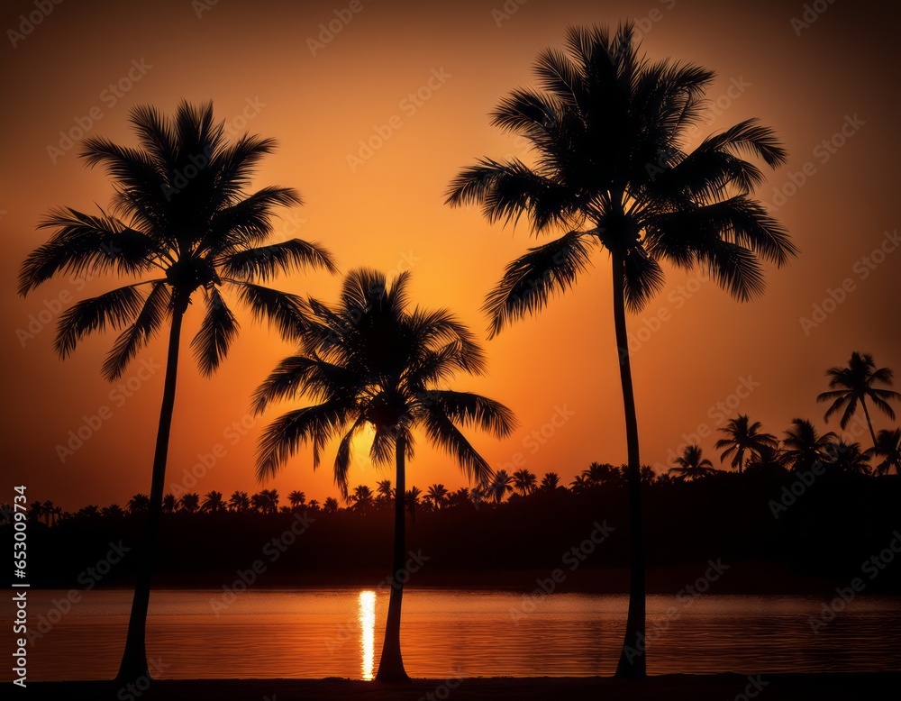 Palm trees and sunset, an enchanting view