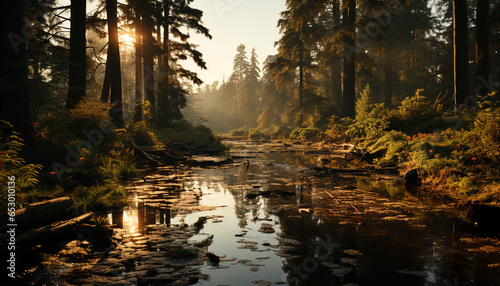 Tranquil scene: Autumn forest reflects beauty in nature tranquil waters generated by AI © grgroup