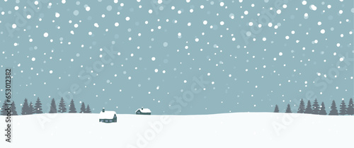 しんしんと雪の降り積もる風景-手描き