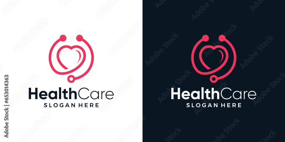 Health care logo design template. Heart logo with stethoscope design graphic vector illustration. Symbol, icon, creative. Health care logo design template. Heart logo with stethoscope design graphic vector illustration. Symbol, icon, creative.