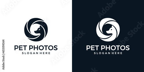 Photography design template. Camera lens with pet dog design graphic vector illustration. Symbol, icon, creative.