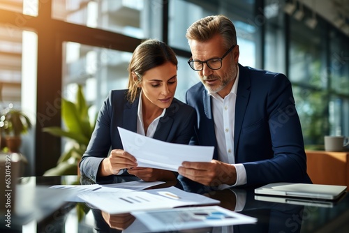 people working together in office business woman and businessman discussing work, mature, ceo, excutives - generative ai