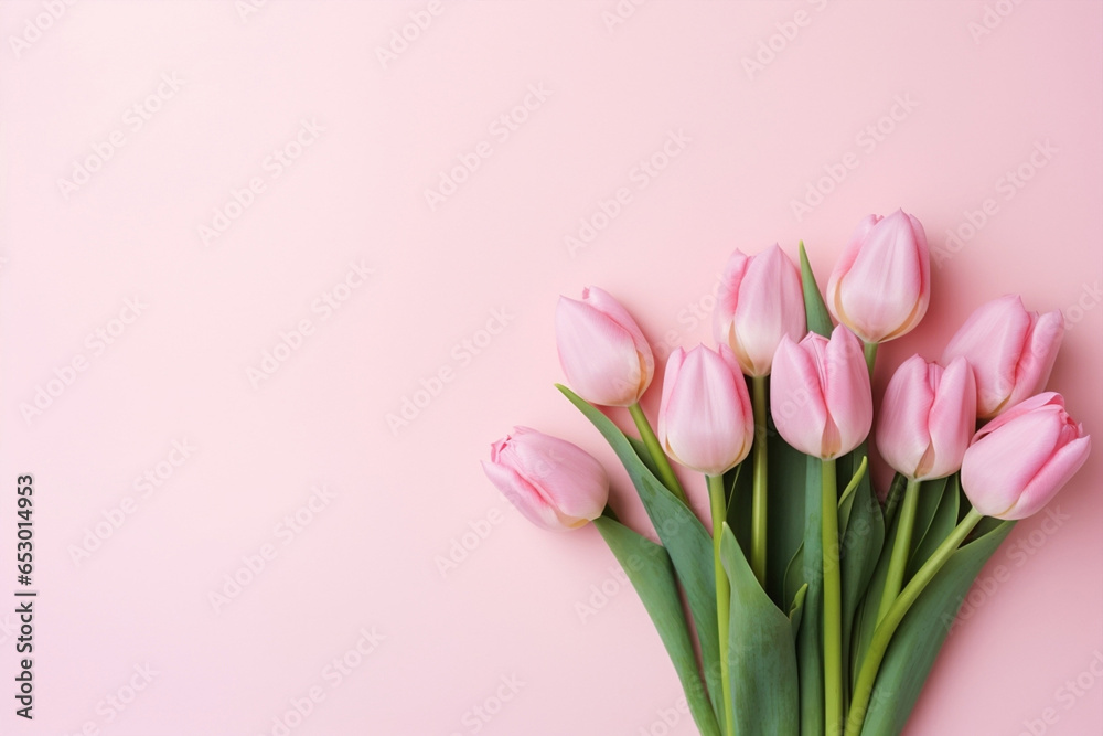 Tulip spring blossom gift flower love holiday pink background bouquet floral