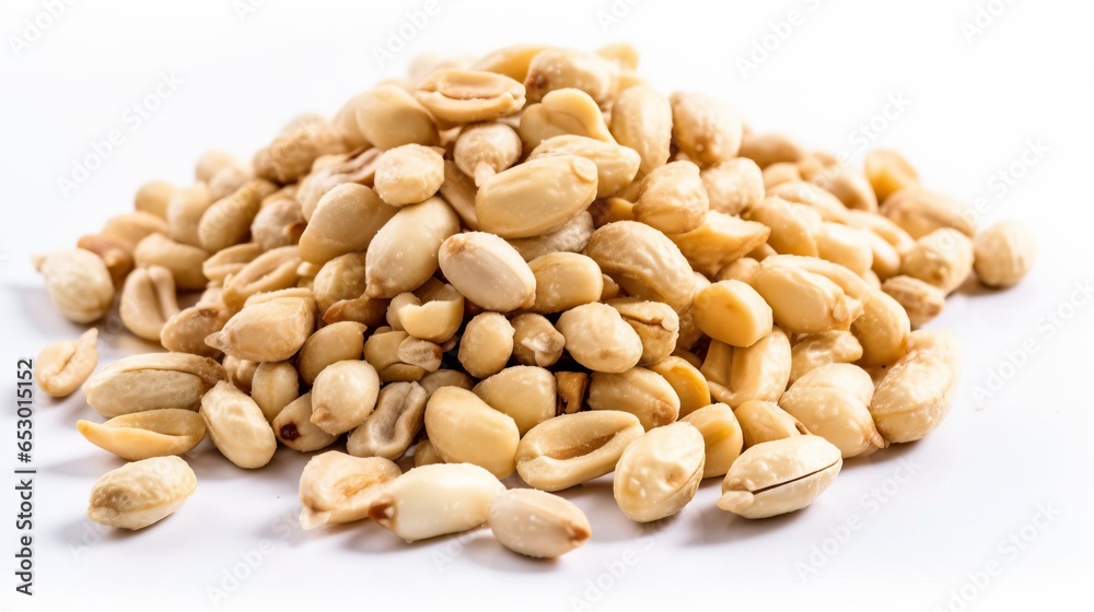 Peanuts isolated on white background. Heap of peanuts closeup, beer snack Peanuts isolated on white background. Heap of peanuts closeup, beer snack