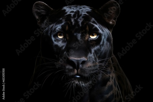 Front view of Panther on black background. Wild animals banner with copy space. Predator series | Generative AI