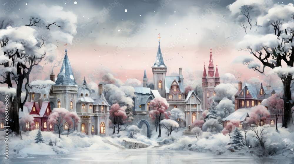 Winter Christmas Fantasy Village, Generative AI