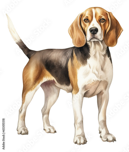Watercolor Beagle dog breed puppy illustration isolated.