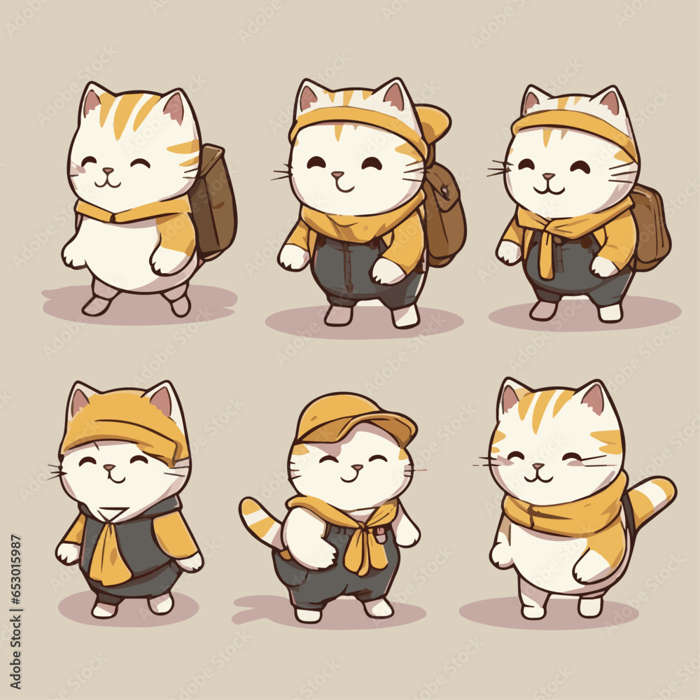 set of animal adorable cats depart on a journey set of animal adorable cats depart on a journey