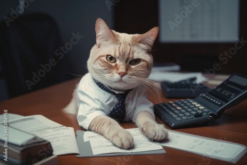 white-collar cat behind table