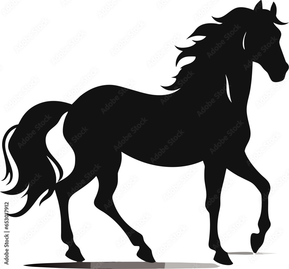 rearing horse fine vector silhouette - black over white rearing horse fine vector silhouette - black over white