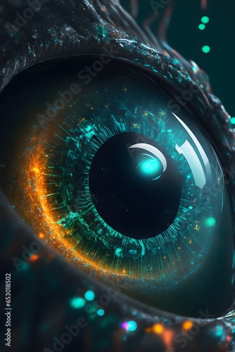 cyberpunk eye close up detailed sharpen ultra realistic 3d render vibrant colors galaxies planets unreal engine universe HD 4k cyberpunk Cinematic dynamic lighting reflections 