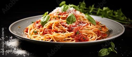 Tomato sauce pasta with basil and parmesan