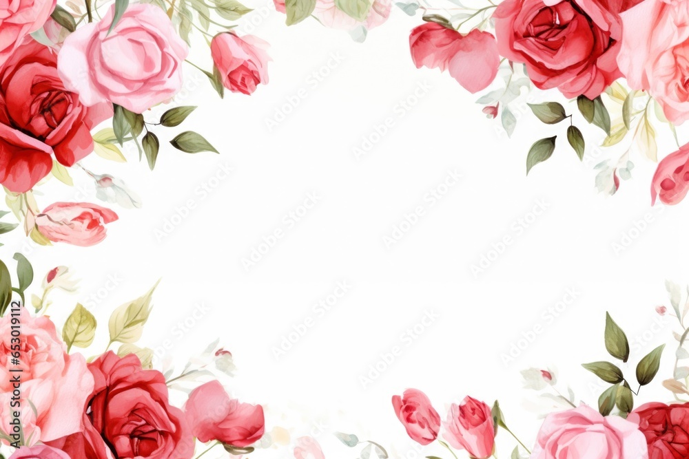 pink rose frame in white background with copy space