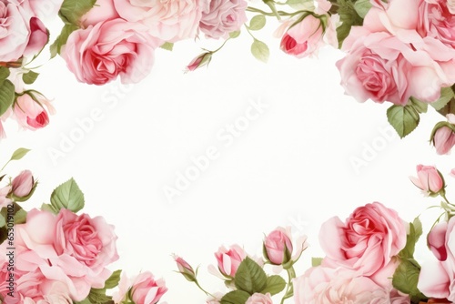 pink rose frame in white background with copy space