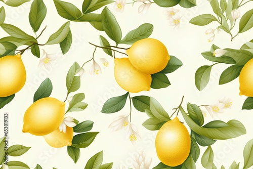 lemons on white background illustration seamless pattern image. generative AI