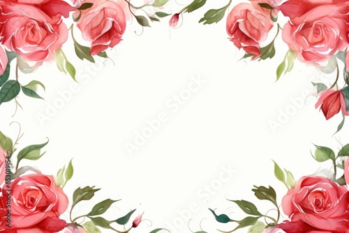 pink rose frame in white background with copy space