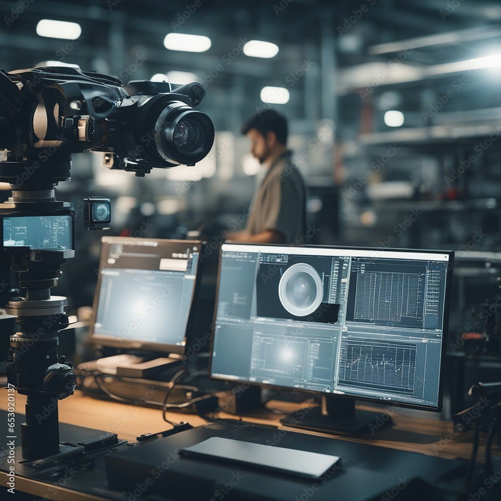 A computer vision system in action, with cameras and sensors detecting and tracking objects A computer vision system in action, with cameras and sensors detecting and tracking objects