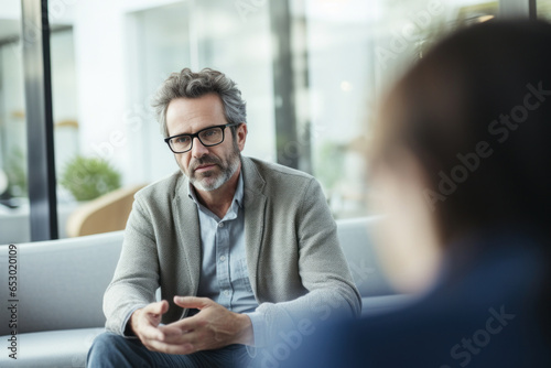 A psychologist in deep conversation with a patient, demonstrating active listening and empathy. Generative Ai