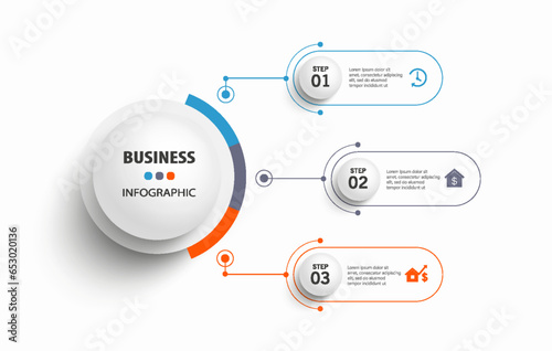 Business vector infographic template with 3 options or steps. Can be used for workflow layout, diagram, annual report, web design