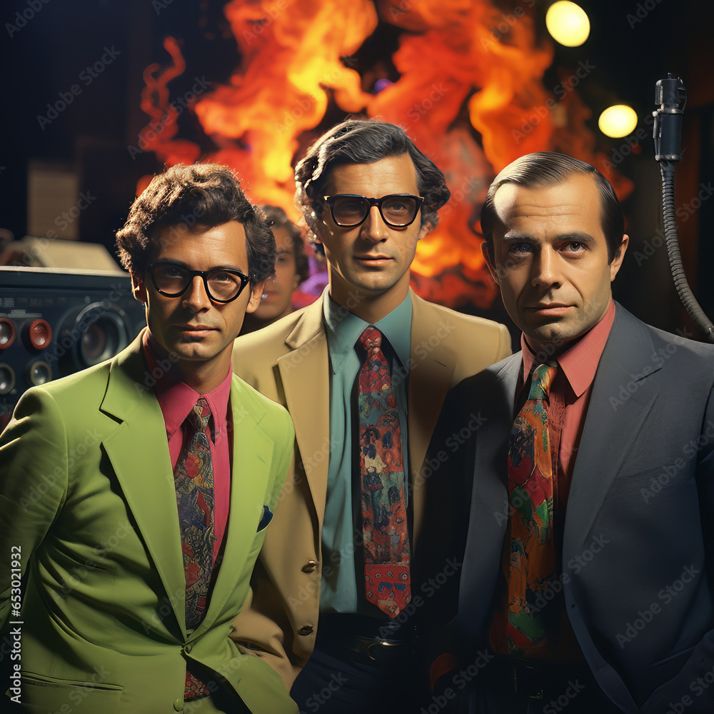 The news anchors' election night coverage, captured in the style of