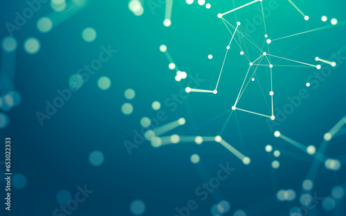 Abstract background. Molecules technology with polygonal shapes, connecting dots and lines. Connection structure. Big data visualization.