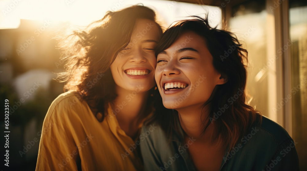Portrait of two asian beautiful laughing together. Portrait of two asian beautiful laughing together.