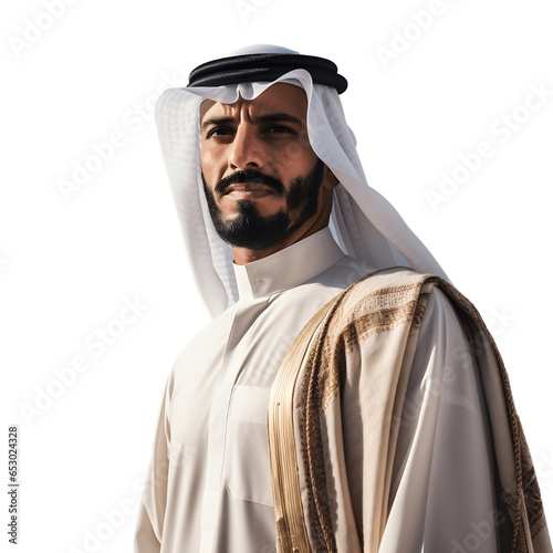 Arabian man on transparent background, prince arab success photo