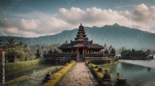 hindu temple in the tropical panorama, generative Ai art photo
