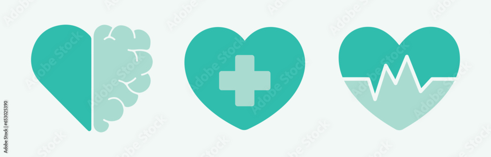 Heartbeat symbol. Medicine, mental health, brain, heart, healthy. Doctor, medicinal, hospital. Vector, illustration, icon, set. Treatment, therapy, cure. - obrazy, fototapety, plakaty 