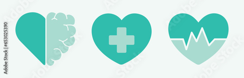 Heartbeat symbol. Medicine, mental health, brain, heart, healthy. Doctor, medicinal, hospital. Vector, illustration, icon, set. Treatment, therapy, cure. photo