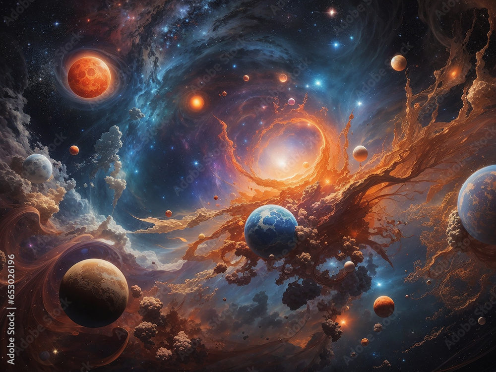 Celestial bodies such as nebulae, cosmic dust, and planets - AI Generative