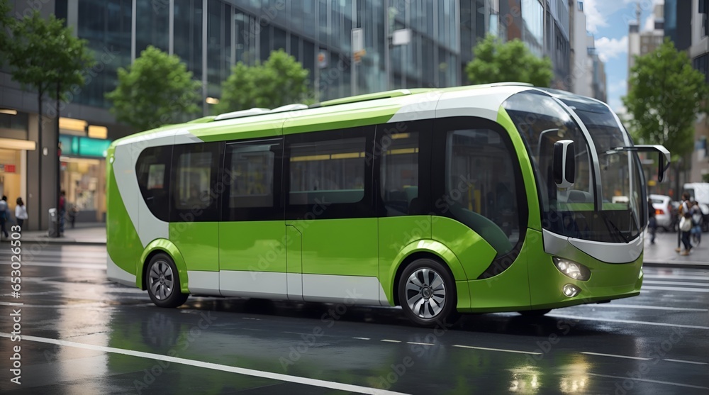 Fototapeta premium 電気エコバス、自動操縦|Electric eco bus, autopilot. Generative AI