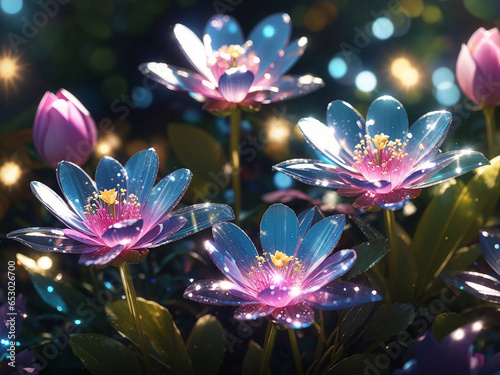 Biolumious flowers illuminating the surroundings - AI Generative
