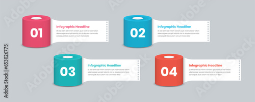 Four step reel shaped text presentation infographic template