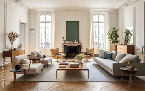 A cozy Parisian living room. Generative AI © piai