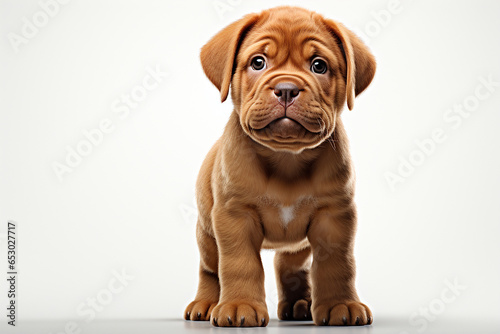 Dogue de Bordeaux puppy cartoon on a white background. Adorable 3D animal portrait.