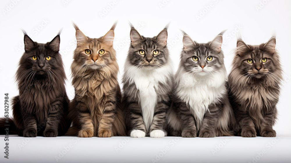 Collection of purebred cats isolated on white